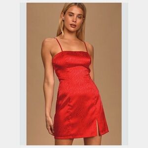 Lulu's Pure Intuition Vibrant Red Zebra-Print Spaghetti-Strap Satin Mini Dress